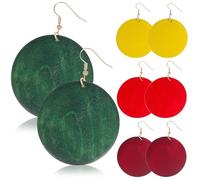 Holibanna Pendientes de Madera Colgantes Vintage Bohemios 4 Pares Multicolor Amarillo Rojo Verde Oliva Burdeos Grandes y Redondos Accesorios de Moda para Mujer y Niña Uso Diario y