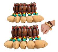 Holibanna Pulsera de Cáscara de Nuez Tribal Africana 2 Piezas Pulsera Campana de Mano para Percusión Instrumento Musical de Percusión para Fiesta y Djembé Color Natural Duradero y