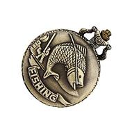 Holibanna Reloj de Bolsillo Vintage de Cuarzo en Aleación de Bronce Diseño Relieve Carpa, Colgante para Hombre, Uso Casual y Pesca, Tamaño Clásico