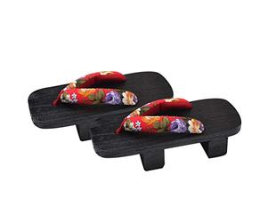 Holibanna Sandalias De Plataforma Mujer Zuecos De Verano Casual Zapatillas Dos Dientes Tamaño 40 7Us 4.5Uk 38Eu Diseño Flor Roja Negra Cómodas Para Uso Diario Paseo Fiesta