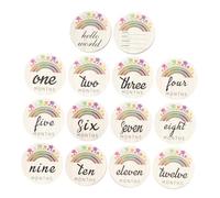 Holibanna Tarjetas Mensuales De Madera Para Bebés Unisex, 14 Piezas Pintadas, Accesorio Fotográfico Para Registro De Nacimiento y Desarrollo Mensual, Suministros Para Recién Nacidos y Baby Shower