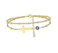 Holibanna Tobillera Para Mujer: Cadena De Tobillo Ajustable De Doble Capa Con Diseño De Cruz Y Ojo De Para Ocasiones Especiales.