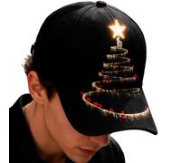 Holiday Baseball Hat - Christmas Tree Print Cap, Black Holiday Baseball Cap with Christmas Tree and Star Design | Sunshade Hat for Men and Women, Perfect for New Year, Party, Running, Travel, Sports,