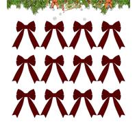 Holiday Bow - Velvet, 18 × 13 cm Christmas Wreath Bow Rustic Red Ribbon Décor | 12 Pack Festive Tree & Garland Bows, Cute Decorative Velvet Ribbon For Wreaths, Openings, Parties, Gatherings