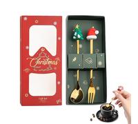 Holiday Cartoon Cutlery Stainless Steel Tableware Christmas Dinner Eating Fruit Dessert Fork Spoon Knife Banquet Camping Travel Outdoor Kitchen Party Fun Festive 16×2.3×2cm Gift Set