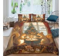 holiday cozy illust Funda Edredon Microfibra de poliéster 3 Piezas Diseño 3D con Cremallera holiday cozy ilustración Funda de Edredón incluye Funda de Almohada Lavables for Adultos Double（200x200cm）