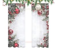 Holiday Curtains Set - 2 Panels Christmas Ball and Snowflake Print Drapes for Living Room Bedroom, Elegant 2D Printed Decorative Window Coverings for Indoor Home Festive Décor and Winter Celebration D