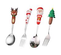Holiday Cutlery Set - Acero inoxidable 7,17 × 7,09 × 0,98 pulgadas, 235 g, Festive Santa, Snowman, Reindeer, Tree Spoons and Forks | perfecto para cena, breakfast, de vacaciones, familia gathe