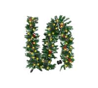 Holiday Door Wreath, Pine Branch Christmas Garland, Lighted Front Door Decoration with Berries and Faux Leaves, Seasonal Greenery Ornament, for Porch Window Staircase Fireplace Wall Tree Indoor
