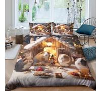 Holiday Festive Funda Edredon Microfibra de poliéster Juego de 3 Piezas Diseño 3D con Cremallera Holiday Festive Funda de Edredón incluye Funda de Almohada Suave for Ancianos Double（200x200cm）