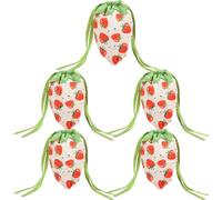 Holiday Flannel Bag - Strawberry Bags For Snacks | Drawstring Bag, 5x Reusable Cartoon Strawberry Print Fabric Wrapping Bag | Treat Candy Pouch Party Favor Supplies For Kids