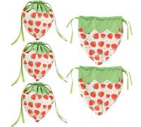 Holiday Flannel Bag - Strawberry Bags For Snacks | Drawstring Bag, 5x Reusable Cartoon Strawberry Print Fabric Wrapping Bag | Treat Candy Pouch Party Favor Supplies For Kids