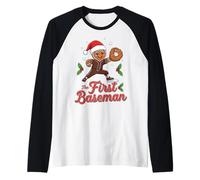 Holiday Gingerbread The First Baseman Christmas Baseball Camiseta Manga Raglan