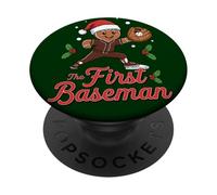 Holiday Gingerbread The First Baseman Christmas Baseball PopSockets PopGrip Adhesivo