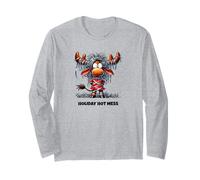 Holiday Hot Mess Funny Moose Christmas Design Manga Larga