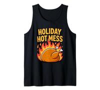 Holiday Hot Mess Pavo Fuego Divertido Cena de Navidad Camiseta sin Mangas