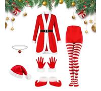 Holiday Mrs - Traje de Papá Noel | Disfraz versátil de actuación escénica, traje de Claus, conjunto de celebración de temporada con medias y botas decorativas Bell Člaus Ôutfit