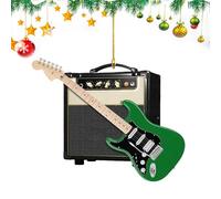 Holiday Music Figurines - Guitar Acrylic Tree Decorations for Seasonal Cheer | Flat Electric Guitar Ornaments with Colorful Detailing & Easy Hanging Loops for Tree Branches, Wall Hooks, Desks