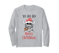 Holiday Pirate Yo Ho Ho Feliz Navidad Santa Hat Skull Manga Larga