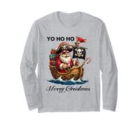 Holiday Pirate Yo Ho Ho Feliz Navidad Santa Hat Skull Manga Larga