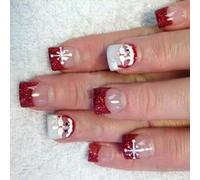 Holiday Red Shimmering 24PCS Uñas Postizas Con Arte De Nieve Papá Noel Para Celebraciones Navidad Uñas Postizas Francesas