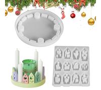 Holiday Resin Mold Set - Christmas Houses for Crafting | Silicone 12-Cavity with Base, Non-Stick Candlestick Mold, Wax Advent Tool for Home Decor Party School Art Projects