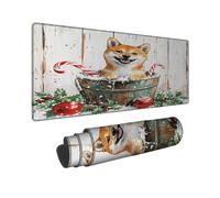 Holiday Shiba - Alfombrilla de mouse grande para juegos, diseño de perro lindo en cubo de Navidad, antideslizante, lavable, para uso doméstico y de oficina, 12 x 32 pulgadas