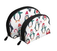 Holiday Spirit - Bolsas de maquillaje con estampado de pingüino, 2 piezas, portátil, bolsa de aseo de viaje, White, Talla única