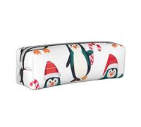Holiday Spirit Penguin - Estuche cilíndrico portátil con cremallera, bolsa de piel para cosméticos, White, Talla única, Mochila escolar