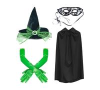 Holiday Witch Costume, Complete Dress-Up Kit, Elegant Witch Hat with Green Gloves and Eye Masque, Themed Party Outfit for Adults, Wife, Mother, Friends, Sisters, Girlfriend, Cosplay, Event Use
