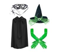 Holiday Witch Costume, Elegant Witch Hat, Green Gloves, Complete Dress-Up Set with Eye Masque, Perfect for Parties, Cosplay, Events, Presents for Wife, Mother, Friends, Sisters, Girlfriend