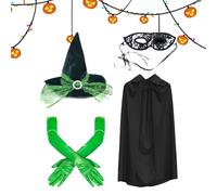 Holiday Witch Costume Set, Complete Dress-Up Kit with Green Gloves, Witch Hat, Eye Masque for Women, Adults, Wife, Friends, Girlfriend, Mother, Sisters Gift, 1 Set