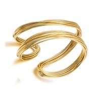 HolidayQbee Brazalete Dorado Para Mujer, Pulsera Tipo Cuff Abierta Con Diseño En Espiral Ondulada, Varias Bandas, Color Duradero Que No Se Decolora Fácilmente