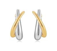 HolidayQbee Pendientes Mujer Bicolor Oro y Plata, Diseño Cruzado en X con Acabado Pulido, Aros Pequeños Gruesos Hipoalergénicos que No Destiñen, Bisutería Minimalista Moderna para Diario y Oficina