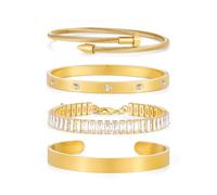 HolidayQbee Pulseras de oro para mujer, chapadas en oro de 14 quilates, apilables, modernas, no se deslustran, regalo de moda para mujer, M, No es una piedra preciosa