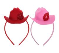 HOLIDYOYO 2 Mini Diademas de Vaquero, Rosa Y Rojo, para Mujer, Accesorios de Disfraz de Discoteca. Suministros para Fiestas de Vaqueros Occidentales, Halloween Y Carnaval.