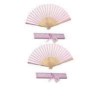 HOLIDYOYO 2 Piezas Abanico Chino de Bambú con Estuche Diseño Clásico y para Decoraciones de Bodas y Fiestas Rosa