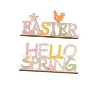 HOLIDYOYO 2 Piezas Decoración de Madera para Pascua de Letras Easter y Hello Spring Adornos de Escritorio para Hogar y Oficina para Celebraciones y Alegres