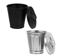 HOLIDYOYO 2 Piezas Mini Cubo de Basura de Hierro con Tapa, y Coche | Papelera Metálica Compacta, Color Dorado y Negro, Forma Simple, para Restos de Papel y Virutas