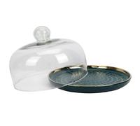 HOLIDYOYO Bandeja de almacenamiento de cerámica con cubierta de vidrio para servir pasteles y frutas, funcional para cenas familiares y eventos infantiles, 1 set color verde