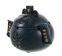 HOLIDYOYO Cenicero de Cerámica Pequeño con Tapa Diseño Gato Fortuna Maneki Neko, Cenicero a Prueba de Viento para Hogar y Jardín, Accesorio Decorativo Funcional para Sala y Terraza
