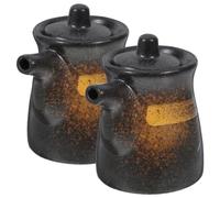 HOLIDYOYO Dispensador de Condimentos de Cerámica para Salsa de Soya y Vinagre, Recipiente para Cocina 200ml Diseño Japonés Delicado con Tapa para Conservar Frescura