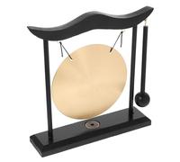 HOLIDYOYO Gong Chino de Escritorio Zen sin Inscripciones Adorno de Campana de Cobre Soporte de Madera Decoración China para Centros de Mesa y Ambiente Relajante en Sala de Estar Obsequio