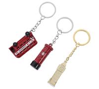 HOLIDYOYO Llaveros de Recuerdo de Londres 3 Piezas, Modelo Colgante de Aleación de Zinc Reloj Icónico Dorado, Autobús de Dos Pisos Rojo y Buzón Británico, Adorno para Bolso y Coche,