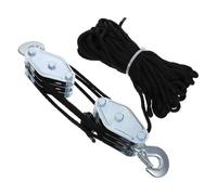 HOLIDYOYO Polipasto de Cuerda de Alta Resistencia con 3 Poleas y Cuerda Negra de 15 M, Sistema de Elevación Industrial para Garaje, Construcción y Uso en Almacenes, Bloque de Polea