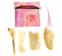 HOLIDYOYO Tablas de Desguace de Cuerno de Buey Natural 4 Piezas con Bolígrafo de Masaje, Tamaño Variado, Herramienta de Masaje Facial para Spa y Relajación, Incluye Bolsa de Almacenamiento