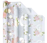 Holijolly Rollo de Papel de Regalo - Mini Rollo - Flor/Corazón y Anillo con Diseño Metálico para Boda, Compromiso, Ducha de Novias - 43.2 CM × 3 M, 3 Rollos (42.5 sq.ft.ttl.)