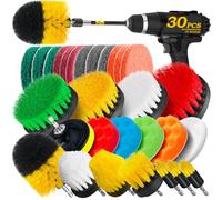 Holikme - Juego de 25 cepillos accesorios para taladro, estropajos y esponjas, cepillo de fregar eléctrico con accesorio de largo alcance, limpieza multiusos para lechada, azulejos, fregaderos, bañera