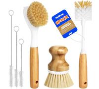 Holikme Juego de 6 cepillos para platos con cepillo para botellas, cepillo para platos, cepillo de palma y cepillo para pajita, limpiador de platos de mango largo para platos, botellas, tazas, sartén