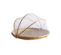 holilest Fruit and Vegetable Basket, Handmade Bamboo Woven Fruit Vegetable Basket with Mosquito Bug Proof Net Round-Small